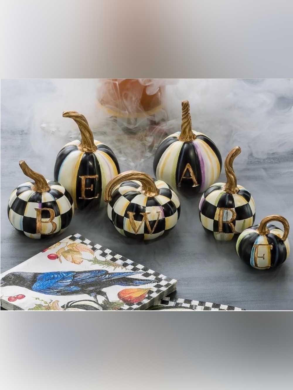 MacKenzie-Childs B-E-W-A-R-E Courtly Check Pumpkin Set